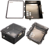 14x12x06 Polycarbonate Weatherproof Outdoor IP66 NEMA 4X Enclosure, 240 VAC Universal Outlet MNT PLT, MECH Therm Heat Clear Lid Black -- TEBWPC141206-EH0 - Image