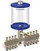 Blue Color Key, Clear View Multiple Feed Manual Lubricator, 1 qt Pyrex Reservoir, 9 Feeds, 1/8