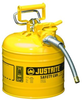 Justrite Accuflow Yellow Steel 2 gal Safety Can - 13 1/4 in Height - 9 1/2 in Overall Diameter - 697841-14048 - 697841-14048 - R. S. Hughes Company, Inc.