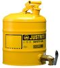 Justrite Yellow Steel 5 gal Safety Can - 16 7/8 in Height - 11 3/4 in Overall Diameter - 697841-14035 - 697841-14035 - R. S. Hughes Company, Inc.