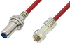 75 Ohm F Male to 75 Ohm F Female Bulkhead Cable 12 Inch Length Using 75 Ohm PE-B159-RD Red Coax -- PE38138/RD-12
