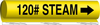 Brady B-689 Black on Yellow Polyester Wrap-Around Pipe Marker - 1/2 in Character Height - Printed Msg = 120# STEAM with Right Arrow - 5613-O - 754476-56395 - R. S. Hughes Company, Inc.