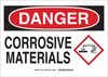 Brady B-302 Polyester Rectangle White Chemical, Biohazard, Hazardous & Flammable Material Sign - 10 in Width x 7 in Height - Laminated - TEXT: DANGER CORROSIVE MATERIALS - 131815 - 754473-82537 - R. S. Hughes Company, Inc.