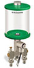 Green Color Key, Clear View Multiple Feed Electro Lubricator, 1 qt Pyrex Reservoir, 2 Feeds, 1/4” OD Tube Outlets, 120V/60Hz - B5162-032PB0212061GW - Oil-Rite Corp.