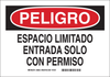 Brady B-401 High Impact Polystyrene Rectangle White Restricted Area / No Trespassing Sign - 14 in Width x 10 in Height - Language Spanish - TEXT: PELIGRO ESPACIO LIMITADO ENTRADA SOLO CON PERMISO - 38 - 754473-38652 - R. S. Hughes Company, Inc.