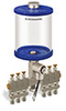 Blue Color Key, Clear View Multiple Feed Electro Lubricator, 1 qt Acrylic Reservoir, 6 Feeds, 1/4” OD Tube Outlets, 24VDC - B5162-032AB06024D1BW - Oil-Rite Corp.