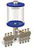 Blue Color Key, Clear View Multiple Feed Manual Lubricator, 1 qt Pyrex Reservoir, 7 Feeds, 1/4” OD Tube Outlets - B5163-032PB071BW - Oil-Rite Corp.