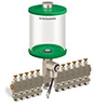 Green Color Key, Clear View Multiple Feed Electro Lubricator, 1 qt Acrylic Reservoir, 11 Feeds, 1/8