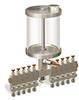 (Formerly B3153-4X-10F), Multiple Feed Manual Lubricator, 1 qt Acrylic Reservoir, 10 Feeds - B3153-032A10B111GW - Oil-Rite Corp.
