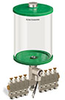 Green Color Key, Clear View Multiple Feed Electro Lubricator, 1/2 gal Acrylic Reservoir, 8 Feeds, 1/8
