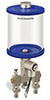 Blue Color Key, Clear View Multiple Feed Electro Lubricator, 1 qt Acrylic Reservoir, 2 Feeds, 1/4” OD Tube Outlets, 120V/60Hz - B5162-032AB0212061BW - Oil-Rite Corp.