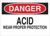 Brady B-555 Aluminum Rectangle White Chemical, Biohazard, Hazardous & Flammable Material Sign - 14 in Width x 10 in Height - TEXT: DANGER ACID WEAR PROPER PROTECTION - 40861 - 754476-40861 - R. S. Hughes Company, Inc.