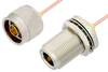 N Male to N Female Bulkhead Cable 6 Inch Length Using RG405 Coax - PE3922-6 - Pasternack