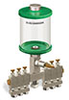 Green Color Key, Clear View Multiple Feed Manual Lubricator, 1 pt Acrylic Reservoir, 6 Feeds, 1/8” Female NPT Outlets - B5163-016AB062GW - Oil-Rite Corp.
