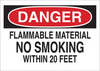 Brady B-555 Aluminum Rectangle White Chemical, Biohazard, Hazardous & Flammable Material Sign - 14 in Width x 10 in Height - TEXT: DANGER FLAMMABLE MATERIAL NO SMOKING WITHIN 20 FEET - 42646 - 754476-42646 - R. S. Hughes Company, Inc.