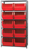 Open Shelving, 6Shelves, 10Bins, Red; Shelving Unit Type Quantum Storage - 44AC5690 - Newark, An Avnet Company
