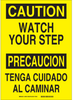 Brady B-401 Polystyrene Rectangle White Fall Prevention Sign - Language English / Spanish - TEXT: CAUTION WATCH YOUR STEP - 38700 - 754473-38700 - R. S. Hughes Company, Inc.