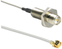 RP-SMA female bulkhead front mount to right angle U.FL female with 100mm of 1.13mm cable - CSI-RSFE-100-UFFR - Linx Technologies