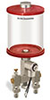Red Color Key, Clear View Multiple Feed Electro Lubricator, 1 qt Pyrex Reservoir, 2 Feeds, 1/4” OD Tube Outlets, 24VDC - B5162-032PB02024D1RW - Oil-Rite Corp.