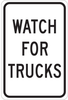 Brady B-401 Polystyrene Rectangle White Stop Signs, Traffic Control Signs & Banners Sign - 12 in Width x 18 in Height - TEXT: WATCH FOR TRUCKS - 124453 - 754473-80688 - R. S. Hughes Company, Inc.