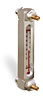 Aluminum Liquid Level Gage with Card Thermometer and Shut-off, 5” Centerline, Front Mount 1/2