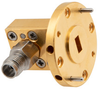 WR-22 to 2.4mm Female Waveguide to Coax Adapter UG-383/U Round Cover with 33 GHz to 50 GHz Q Band in Brass Copper, Gold - FMW22CA100 - Fairview Microwave Inc.