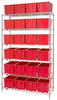 Open Wire Shelving, 6Shelves, 24Bin, Red; Shelving Unit Type Quantum Storage - 44AC8192 - Newark, An Avnet Company