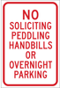 Brady B-959 Aluminum Rectangle White Loitering, Soliciting, & Trespassing Sign - Reflective - TEXT: NO SOLICITING PEDDLING HANDBILLS OR OVERNIGHT PARKING - 115526 - 754473-18517 - R. S. Hughes Company, Inc.