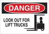 Brady B-401 Polystyrene Rectangle White Truck & Forklift Warehouse Traffic Sign - 14 in Width x 10 in Height - TEXT: LOOK OUT FOR LIFT TRUCKS - 25911 - 754476-25911 - R. S. Hughes Company, Inc.