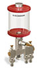 Red Color Key, Clear View Multiple Feed Manual Lubricator, 1 pt Pyrex Reservoir, 3 Feeds, 1/4” OD Tube Outlets - B5163-016PB031RW - Oil-Rite Corp.