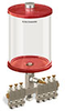 Red Color Key, Clear View Multiple Feed Manual Lubricator, 1/2 gal Acrylic Reservoir, 7 Feeds, 1/8
