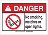 Brady B-401 Plastic Rectangle White Smoking Not Permitted Sign - 20 in Width x 14 in Height - TEXT: DANGER No Smoking Matches Or Open Lights - 143776 - 754473-96424 - R. S. Hughes Company, Inc.