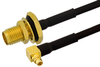SMA Female Bulkhead to MMCX Plug Right Angle Semi-Flexible Cable 18 Inch Length Using PE-SR405FLJ Coax with HeatShrink, LF Solder, RoHS - PE39436-18 - Pasternack