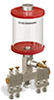 Red Color Key, Clear View Multiple Feed Manual Lubricator, 1 pt Pyrex Reservoir, 4 Feeds, 1/4” OD Tube Outlets - B5163-016PB041RW - Oil-Rite Corp.
