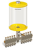 Yellow Color Key, Clear View Multiple Feed Manual Lubricator, 1/2 gal Acrylic Reservoir, 10 Feeds, 1/8