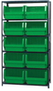 Open Shelving, 6Shelves, 10Bins, Green; Shelving Unit Type Quantum Storage - 44AC5689 - Newark, An Avnet Company