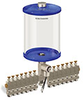Blue Color Key, Clear View Multiple Feed Electro Lubricator, 1/2 gal Acrylic Reservoir, 14 Feeds, 1/8
