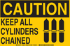 Brady B-401 Polystyrene Rectangle Yellow Chemical, Biohazard, Hazardous & Flammable Material Sign - 14 in Width x 10 in Height - TEXT: CAUTION KEEP ALL CYLINDERS CHAINED - 126016 - 754473-74165 - R. S. Hughes Company, Inc.