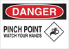 Brady B-401 Polystyrene Rectangle White Machine & Equipment Sign - 14 in Width x 10 in Height - TEXT: DANGER PINCH POINT WATCH YOUR HANDS - 25913 - 754476-25913 - R. S. Hughes Company, Inc.