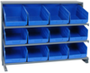 Sloped Bench Rack, 3Shelves, 12Bins, Blu; Shelving Unit Type Quantum Storage - 44AC6455 - Newark, An Avnet Company