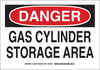 Brady B-401 Polystyrene Rectangle White Chemical, Biohazard, Hazardous & Flammable Material Sign - 14 in Width x 10 in Height - TEXT: DANGER GAS CYLINDER STORAGE AREA - 126232 - 754473-74399 - R. S. Hughes Company, Inc.