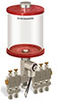 Red Color Key, Clear View Multiple Feed Electro Lubricator, 1 qt Acrylic Reservoir, 5 Feeds, 1/4” OD Tube Outlets, 24VDC - B5162-032AB05024D1RW - Oil-Rite Corp.