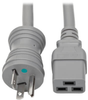 Hospital-Grade Power Cord, NEMA 5-20P to C19 - Heavy Duty, Green Dot, 20A, 125V, 12 AWG, 6 ft., Gray -- P049-006-GY-HG - Image