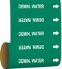 Brady B-946 White on Green Vinyl Self-Adhesive Pipe Marker - 8 in Height - 30 ft Length - Printed Msg = DEMIN. WATER with Left Arrow - 108880 - 754473-67112 - R. S. Hughes Company, Inc.
