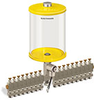Yellow Color Key, Clear View Multiple Feed Electro Lubricator, 1/2 gal Acrylic Reservoir, 17 Feeds, 1/8