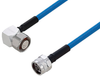 Plenum 4.1/9.5 Mini DIN Male Right Angle to N Male Low PIM Cable 60 Inch Length Using SPP-250-LLPL Coax Using Times Microwave Parts - PE3C6218-60 - Pasternack
