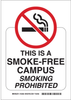Brady B-555 Aluminum Rectangle White Smoking Not Permitted Sign - 7 in Width x 10 in Height - TEXT: THIS IS A SMOKE-FREE CAMPUS SMOKING PROHIBITED - 123933 - 754473-79652 - R. S. Hughes Company, Inc.