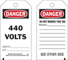 Brady B-851 Black / Red on White Polyester Equipment Safety Tag - 3 in Width - 5 3/4 in Height - Printed Msg = DANGER - 440 VOLTS - Has Front and Rear Text - 86540 - 754476-86540 - R. S. Hughes Company, Inc.