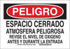 Brady B-401 Plastic Rectangle White Confined Space Sign - 14 in Width x 10 in Height - Language Spanish - 39152 -- 754473-39152 - Image