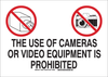 Brady B-401 High Impact Polystyrene Rectangle White Surveillance Sign - 14 in Width x 10 in Height - TEXT: THE USE OF CAMERAS OR VIDEO EQUIPMENT IS PROHIBITED - 95423 - 754476-95423 - R. S. Hughes Company, Inc.